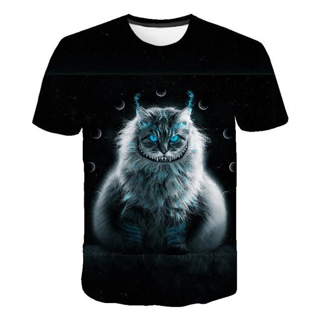 women two cats print short sleeve t shirts - keikeishopping