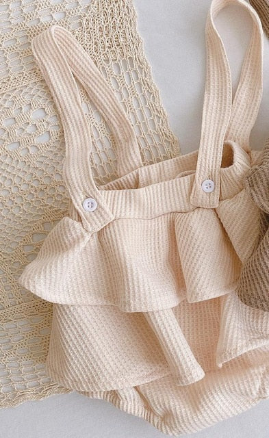 Vintage Baby Girl Overall Shirt Set Clothes Autumn Linen Girls Floral Blouss , Romper , Dress Newborn Baby Girls Strap Outfits - keikeishopping