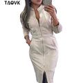 TAOVK Women's Dress Long Sleeve Bodycon Zippers Vintage Stand Collar Office women's Dresses - keikeishopping