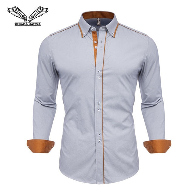 VISADA JAUNA Men Shirts Europe Size New Arrivals Slim Fit Male Shirt Solid Long Sleeve British Style Cotton Men's Shirt Office - keikeishopping