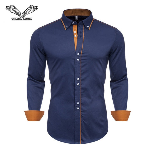 VISADA JAUNA Men Shirts Europe Size New Arrivals Slim Fit Male Shirt Solid Long Sleeve British Style Cotton Men's Shirt Office - keikeishopping