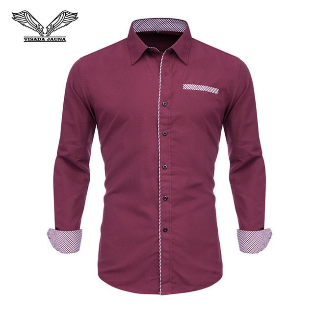 VISADA JAUNA Men Shirts Europe Size New Arrivals Slim Fit Male Shirt Solid Long Sleeve British Style Cotton Men's Shirt Office - keikeishopping