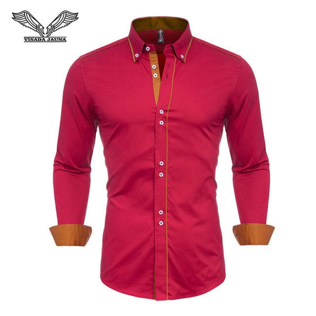 VISADA JAUNA Men Shirts Europe Size New Arrivals Slim Fit Male Shirt Solid Long Sleeve British Style Cotton Men's Shirt Office - keikeishopping