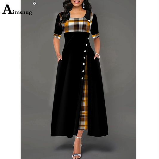 Women Elegant Vintage Button Dress - keikeishopping