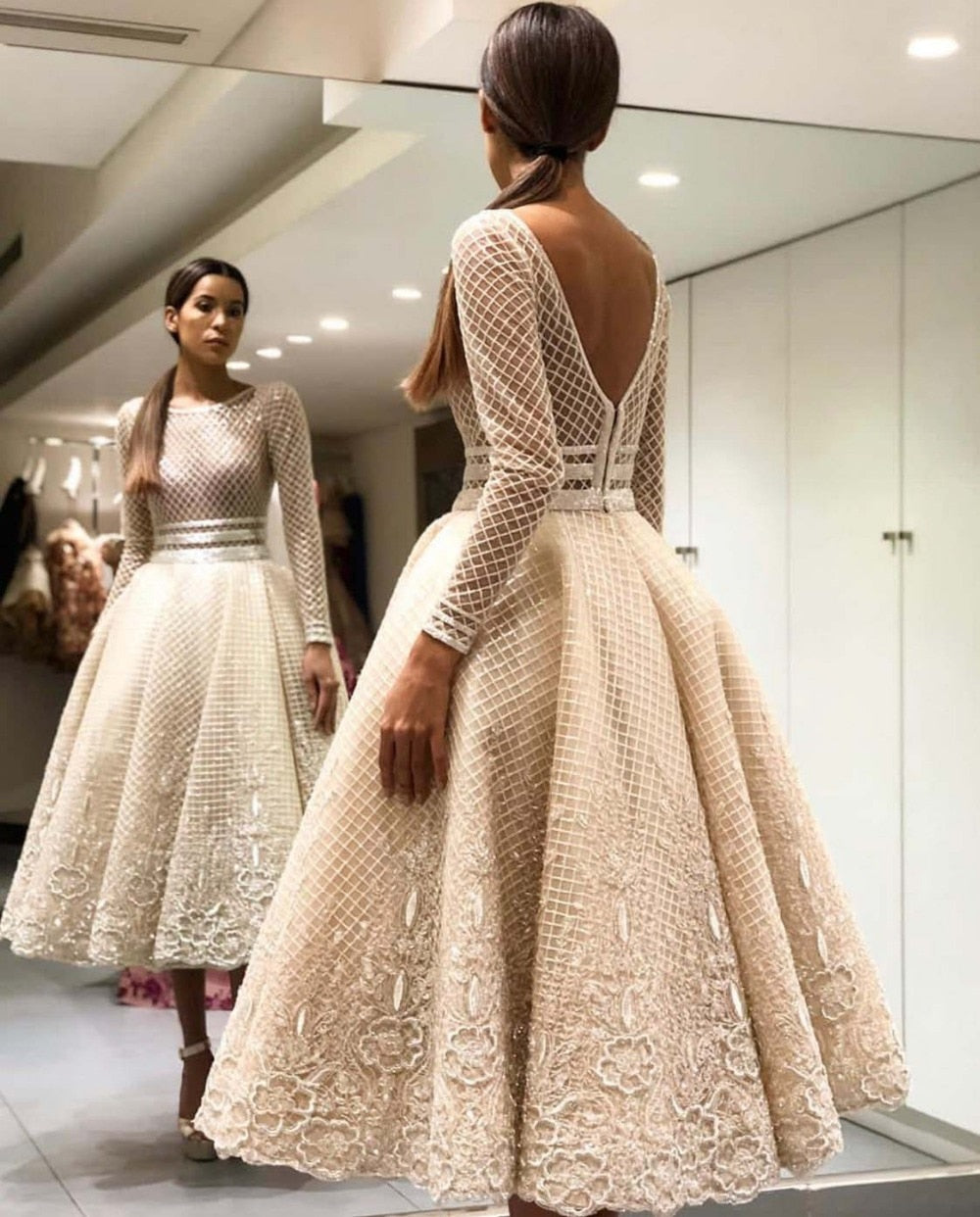 Unique Lace Cocktail Dresses Full Sleeves - keikeishopping