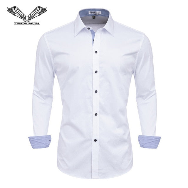 VISADA JAUNA Men Shirts Europe Size New Arrivals Slim Fit Male Shirt Solid Long Sleeve British Style Cotton Men's Shirt Office - keikeishopping