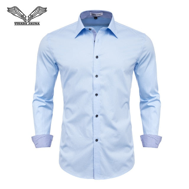 VISADA JAUNA Men Shirts Europe Size New Arrivals Slim Fit Male Shirt Solid Long Sleeve British Style Cotton Men's Shirt Office - keikeishopping