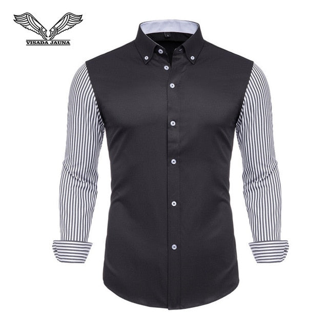 VISADA JAUNA Men Shirts Europe Size New Arrivals Slim Fit Male Shirt Solid Long Sleeve British Style Cotton Men's Shirt Office - keikeishopping