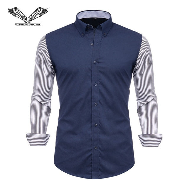 VISADA JAUNA Men Shirts Europe Size New Arrivals Slim Fit Male Shirt Solid Long Sleeve British Style Cotton Men's Shirt Office - keikeishopping
