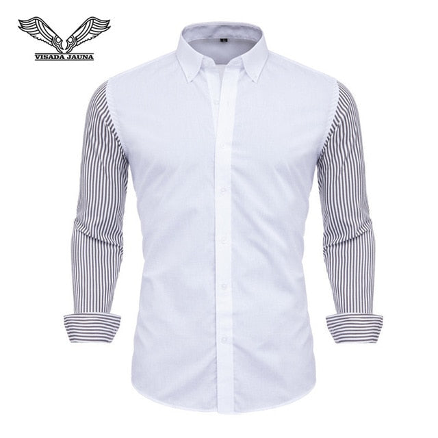 VISADA JAUNA Men Shirts Europe Size New Arrivals Slim Fit Male Shirt Solid Long Sleeve British Style Cotton Men's Shirt Office - keikeishopping