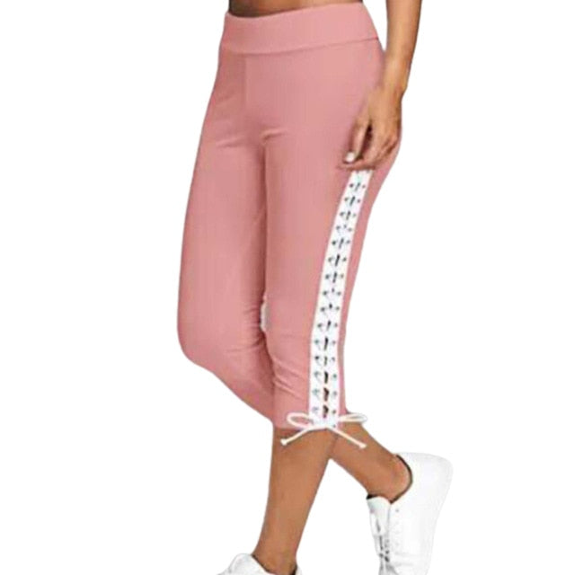 Women High Waist Cropped Trousers Pants Elastic Bandage Leggings Plus Size - keikeishopping