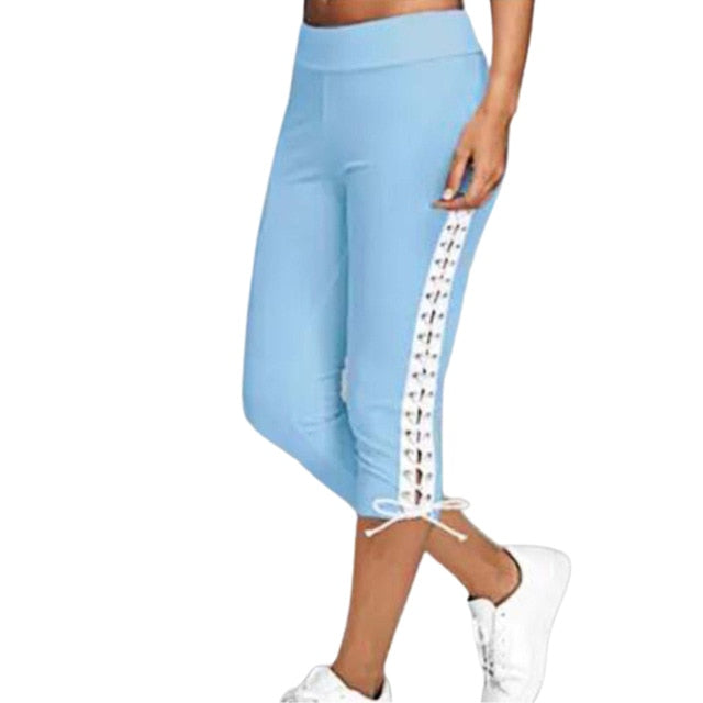 Women High Waist Cropped Trousers Pants Elastic Bandage Leggings Plus Size - keikeishopping