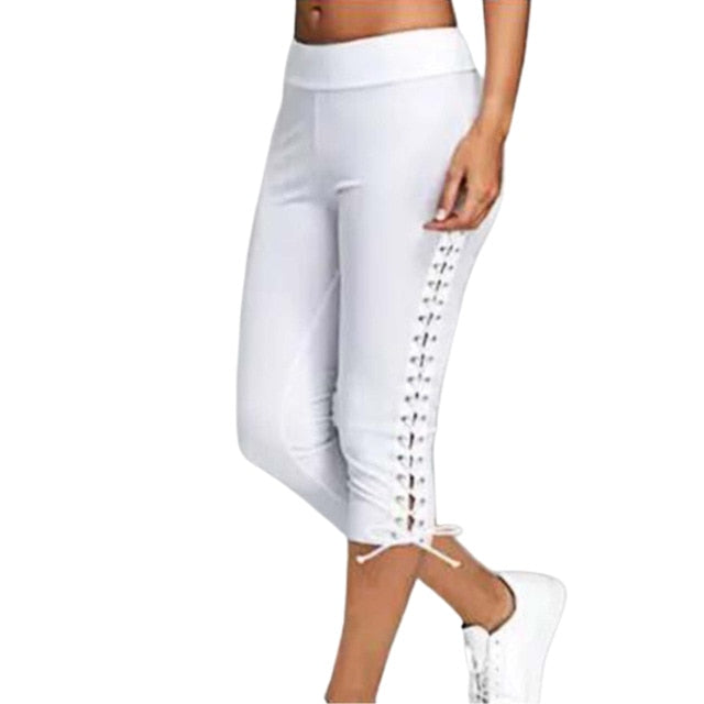 Women High Waist Cropped Trousers Pants Elastic Bandage Leggings Plus Size - keikeishopping