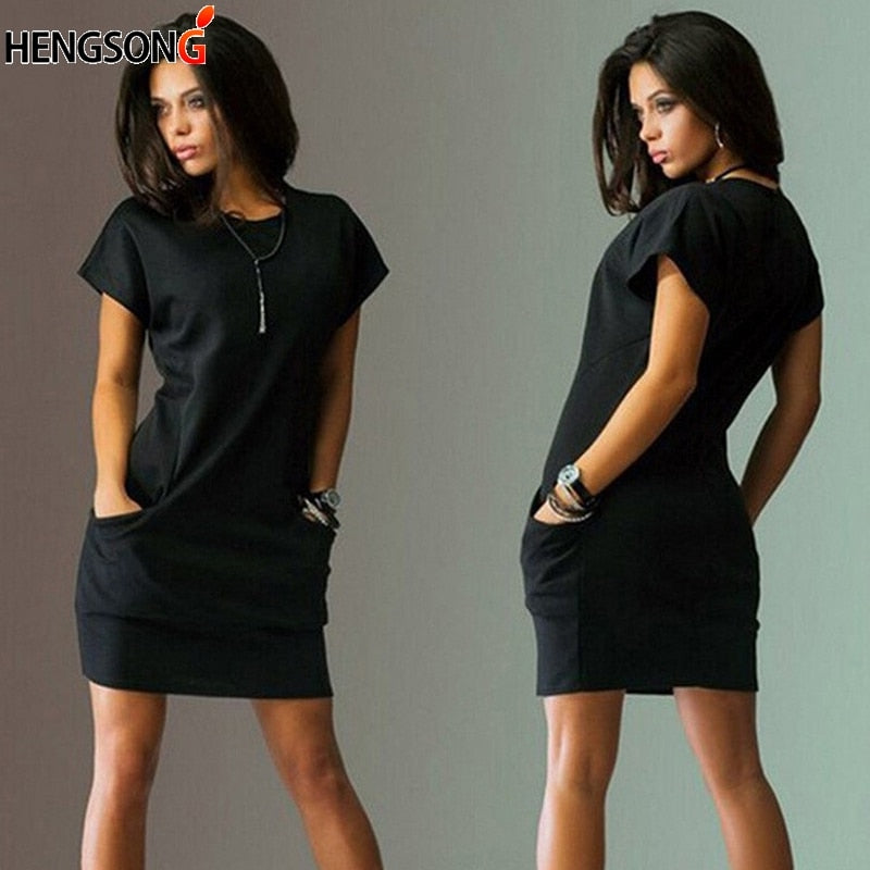 Women Pocket Loose Casual Female Dress - keikeishopping