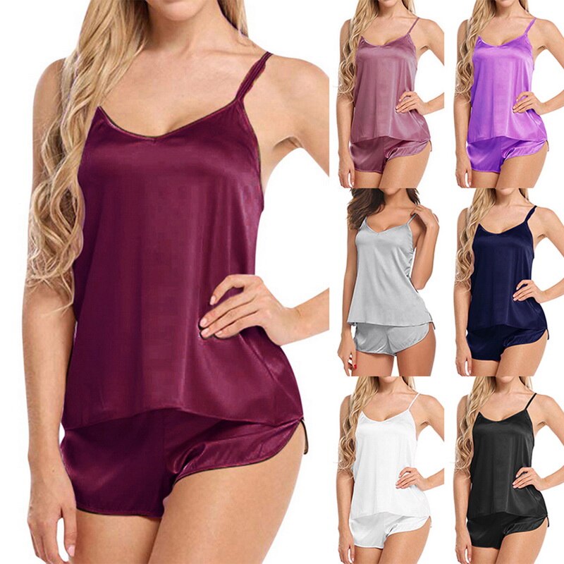 Women Pajama Sets Girl Silk Satin Pyjama Sleepwear Nightwear Loungewear Homewear Solid Comfortable Soft High Quality - keikeishopping