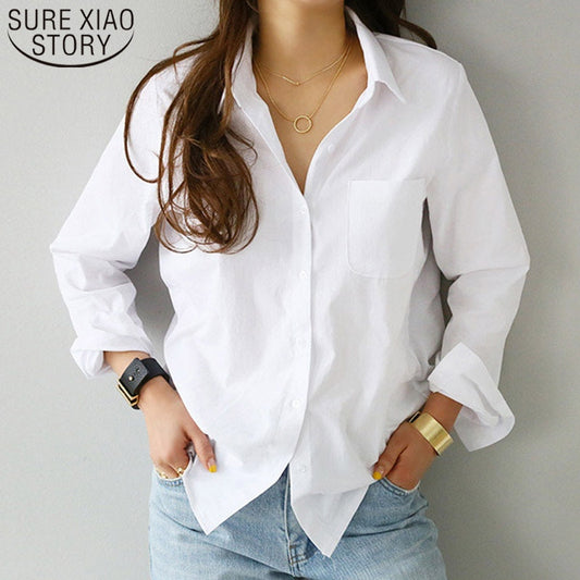 Women Shirts and Blouses 2021 Feminine Blouse Top Long Sleeve Casual White Turn-down Collar OL Style Women Loose Blouses 3496 50 - keikeishopping