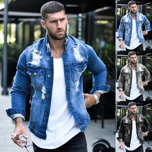 Men Streetwear Casual Slim Fit Jean Coat - keikeishopping