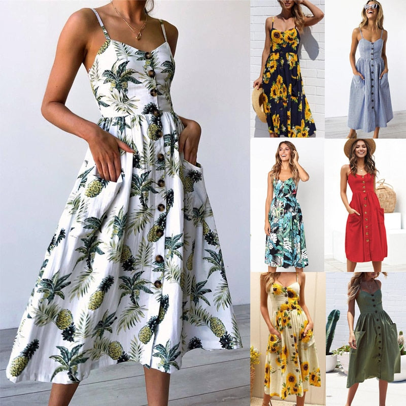 Women Dress Sundress Backless Polka Dot Striped - keikeishopping