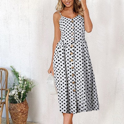 Women Dress Sundress Backless Polka Dot Striped - keikeishopping