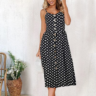 Women Dress Sundress Backless Polka Dot Striped - keikeishopping