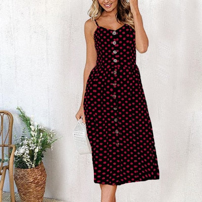 Women Dress Sundress Backless Polka Dot Striped - keikeishopping