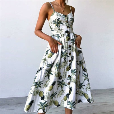 Women Dress Sundress Backless Polka Dot Striped - keikeishopping