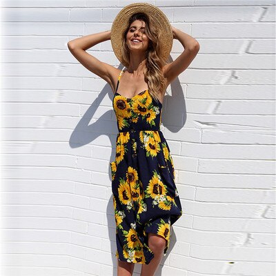 Women Dress Sundress Backless Polka Dot Striped - keikeishopping