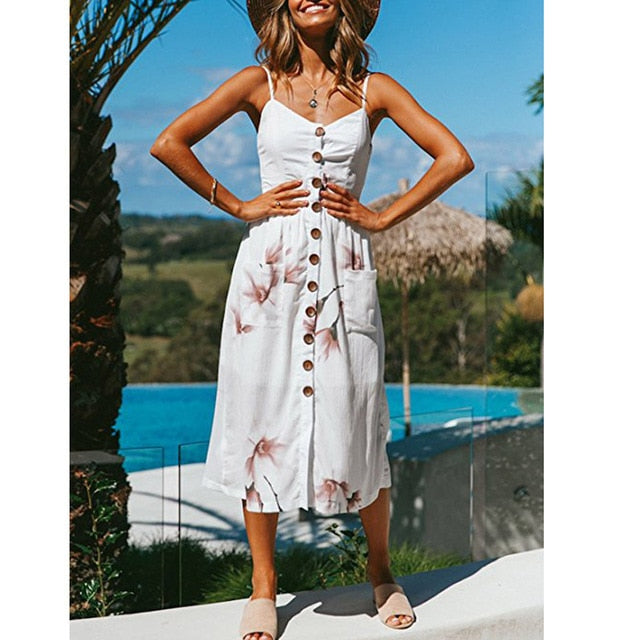 Women Dress Sundress Backless Polka Dot Striped - keikeishopping