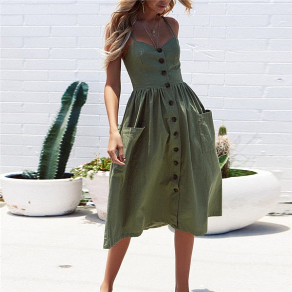 Women Dress Sundress Backless Polka Dot Striped - keikeishopping