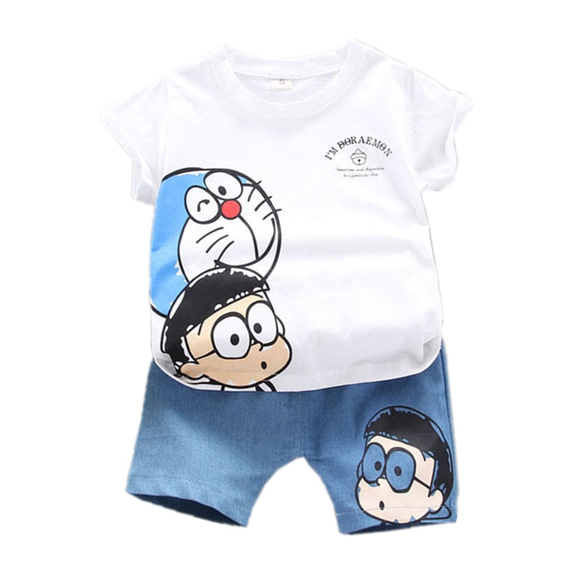 Toddler Boys Girls Clothing Set Kids Clothes Doraemon Summer Baby Clothes Set Sport Outfits Children Clothes T shirt + Shorts - keikeishopping