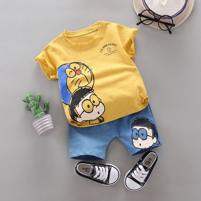 Toddler Boys Girls Clothing Set Kids Clothes Doraemon Summer Baby Clothes Set Sport Outfits Children Clothes T shirt + Shorts - keikeishopping