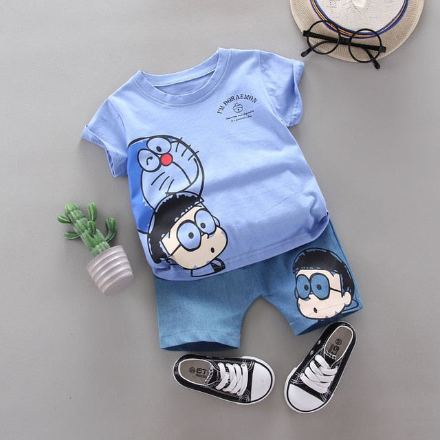 Toddler Boys Girls Clothing Set Kids Clothes Doraemon Summer Baby Clothes Set Sport Outfits Children Clothes T shirt + Shorts - keikeishopping