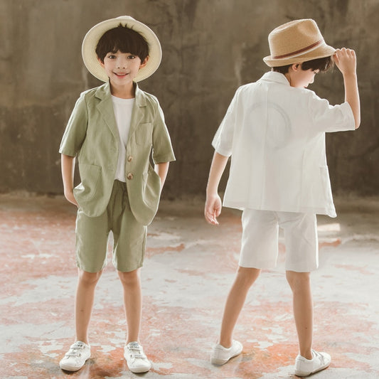 teenage boys clothing sets blazer +pants two pieces summer 2020 12 years old white casual costume - keikeishopping