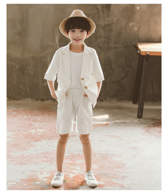 teenage boys clothing sets blazer +pants two pieces summer 2020 12 years old white casual costume - keikeishopping
