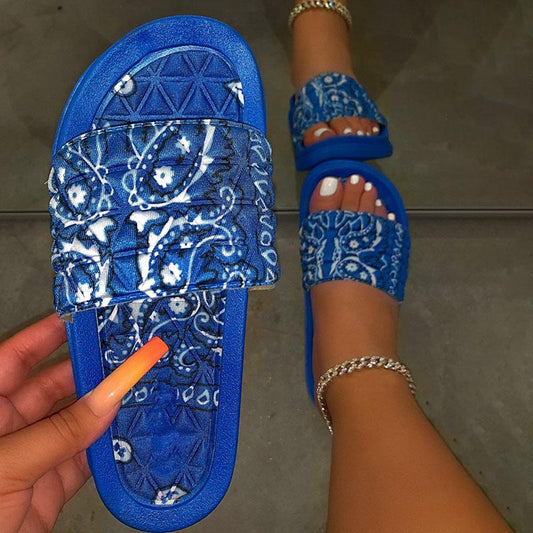 Women's Comfy Bandana Slip-On Slippers Slide Indoor Outdoor Flip-flops Beach Shoes  Summer Toe Flip Flops Non-Slip - keikeishopping