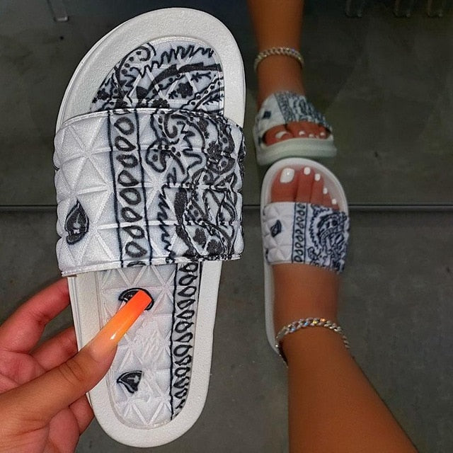 Women's Comfy Bandana Slip-On Slippers Slide Indoor Outdoor Flip-flops Beach Shoes  Summer Toe Flip Flops Non-Slip - keikeishopping