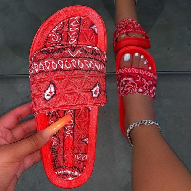 Women's Comfy Bandana Slip-On Slippers Slide Indoor Outdoor Flip-flops Beach Shoes  Summer Toe Flip Flops Non-Slip - keikeishopping