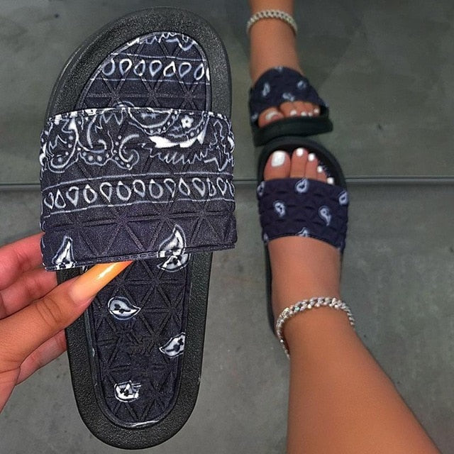 Women's Comfy Bandana Slip-On Slippers Slide Indoor Outdoor Flip-flops Beach Shoes  Summer Toe Flip Flops Non-Slip - keikeishopping