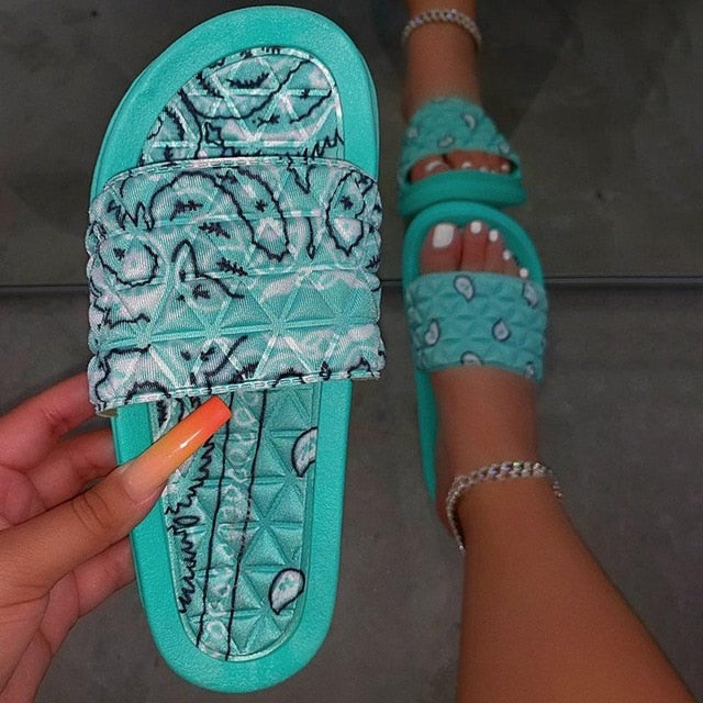 Women's Comfy Bandana Slip-On Slippers Slide Indoor Outdoor Flip-flops Beach Shoes  Summer Toe Flip Flops Non-Slip - keikeishopping