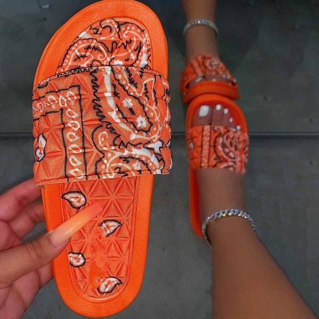 Women's Comfy Bandana Slip-On Slippers Slide Indoor Outdoor Flip-flops Beach Shoes  Summer Toe Flip Flops Non-Slip - keikeishopping