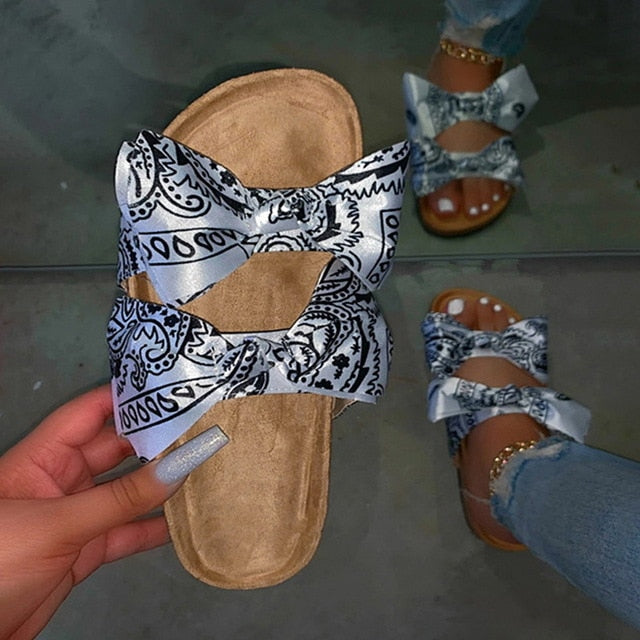 Women's Comfy Bandana Slip-On Slippers Slide Indoor Outdoor Flip-flops Beach Shoes  Summer Toe Flip Flops Non-Slip - keikeishopping