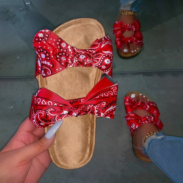 Women's Comfy Bandana Slip-On Slippers Slide Indoor Outdoor Flip-flops Beach Shoes  Summer Toe Flip Flops Non-Slip - keikeishopping