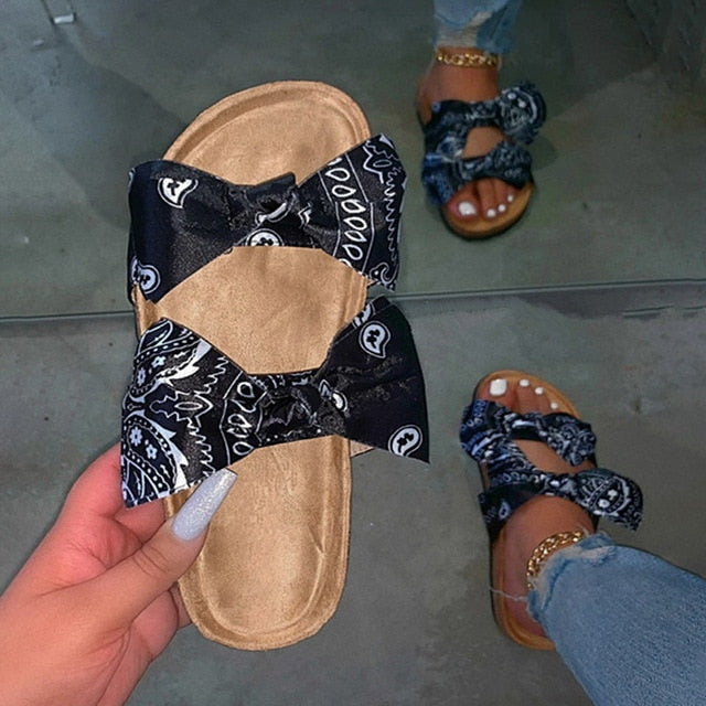 Women's Comfy Bandana Slip-On Slippers Slide Indoor Outdoor Flip-flops Beach Shoes  Summer Toe Flip Flops Non-Slip - keikeishopping