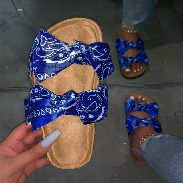 Women's Comfy Bandana Slip-On Slippers Slide Indoor Outdoor Flip-flops Beach Shoes  Summer Toe Flip Flops Non-Slip - keikeishopping