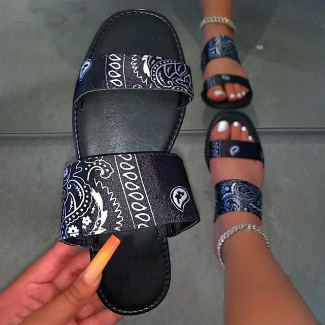 Women's Comfy Bandana Slip-On Slippers Slide Indoor Outdoor Flip-flops Beach Shoes  Summer Toe Flip Flops Non-Slip - keikeishopping