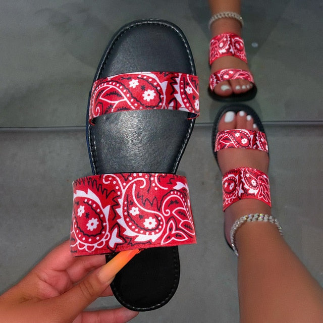 Women's Comfy Bandana Slip-On Slippers Slide Indoor Outdoor Flip-flops Beach Shoes  Summer Toe Flip Flops Non-Slip - keikeishopping
