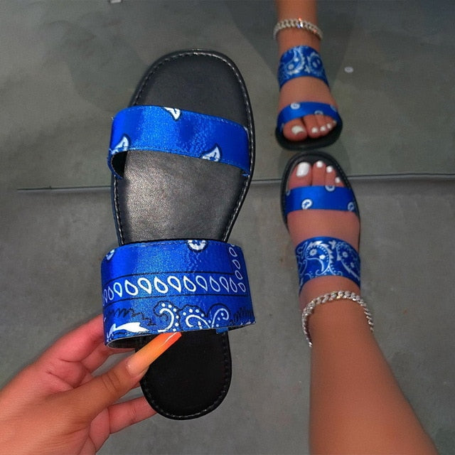 Women's Comfy Bandana Slip-On Slippers Slide Indoor Outdoor Flip-flops Beach Shoes  Summer Toe Flip Flops Non-Slip - keikeishopping