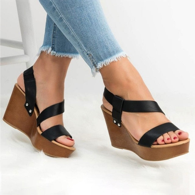 Women Sandals Wedge Platform Sandals Summer Slip On Ladies High Heels Shoes Fashion Open Toe Casual Female Footwear 2021 Plush - keikeishopping