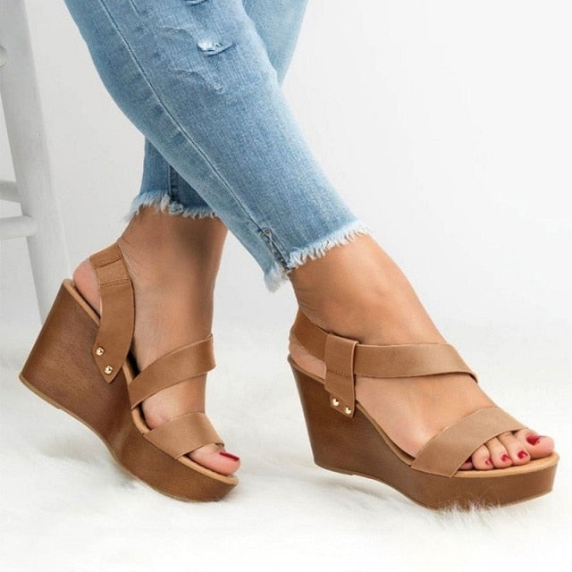 Women Sandals Wedge Platform Sandals Summer Slip On Ladies High Heels Shoes Fashion Open Toe Casual Female Footwear 2021 Plush - keikeishopping