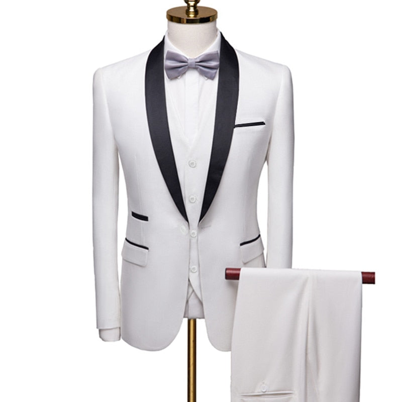 Men Three Pieces Jacket Trousers Slim Fit Suit - keikeishopping